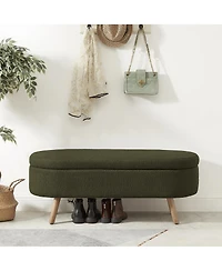 Streamdale Furniture Luxury Oval Boucle Storage Ottoman Bench with Wood Legs