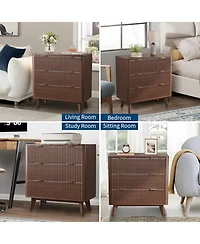 gaomon 2PCS Fluted Nightstand, Modern 3 Drawer Bedside Table with Faux Marble Top