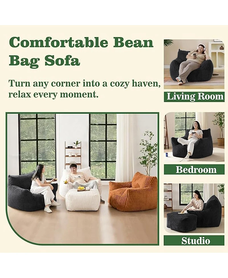 Streamdale Furniture Ergonomic Corduroy Lounge Chair with Ottoman