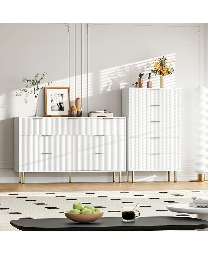 gaomon 5 Drawer Dresser,Fluted Dresser for Bedroom,47.9" Tall Dressers Chest of Drawers, Wood Tall Dressers with Metal Handle for Closet