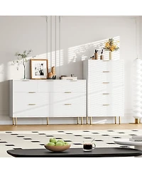 gaomon 5 Drawer Dresser,Fluted Dresser for Bedroom,47.9" Tall Dressers Chest of Drawers, Wood Tall Dressers with Metal Handle for Closet