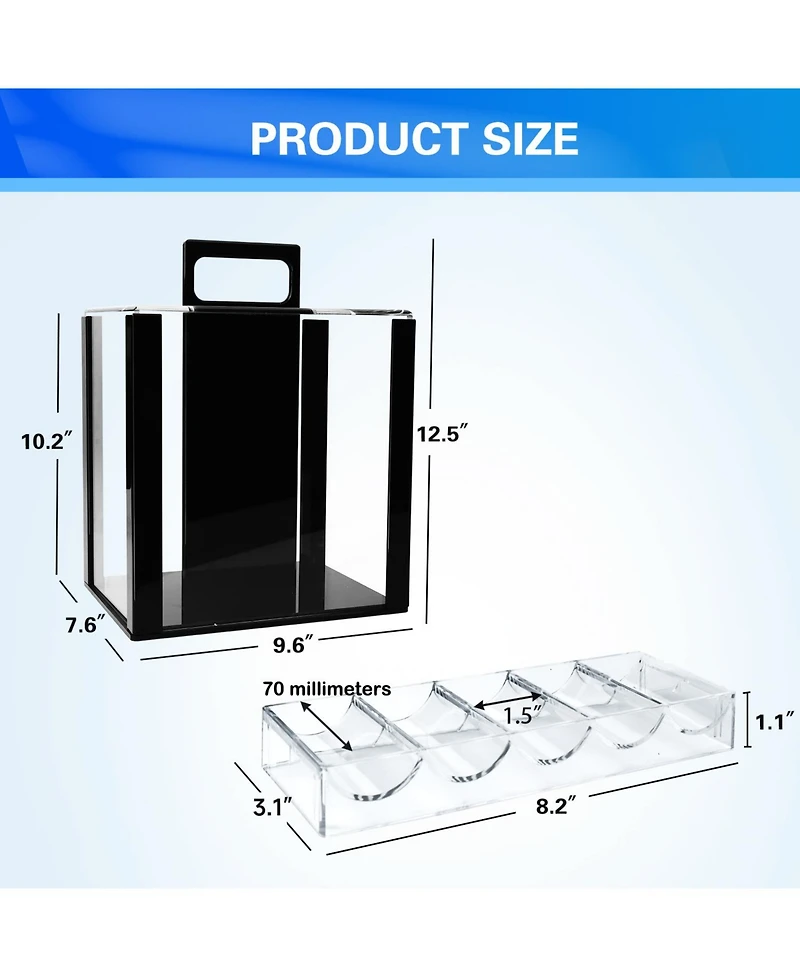 Gse Games & Sports Expert 1,000pcs Poker Chip Cases, Casino Grade Acrylic Poker Chips Carrier with 10 Poker Chip Trays