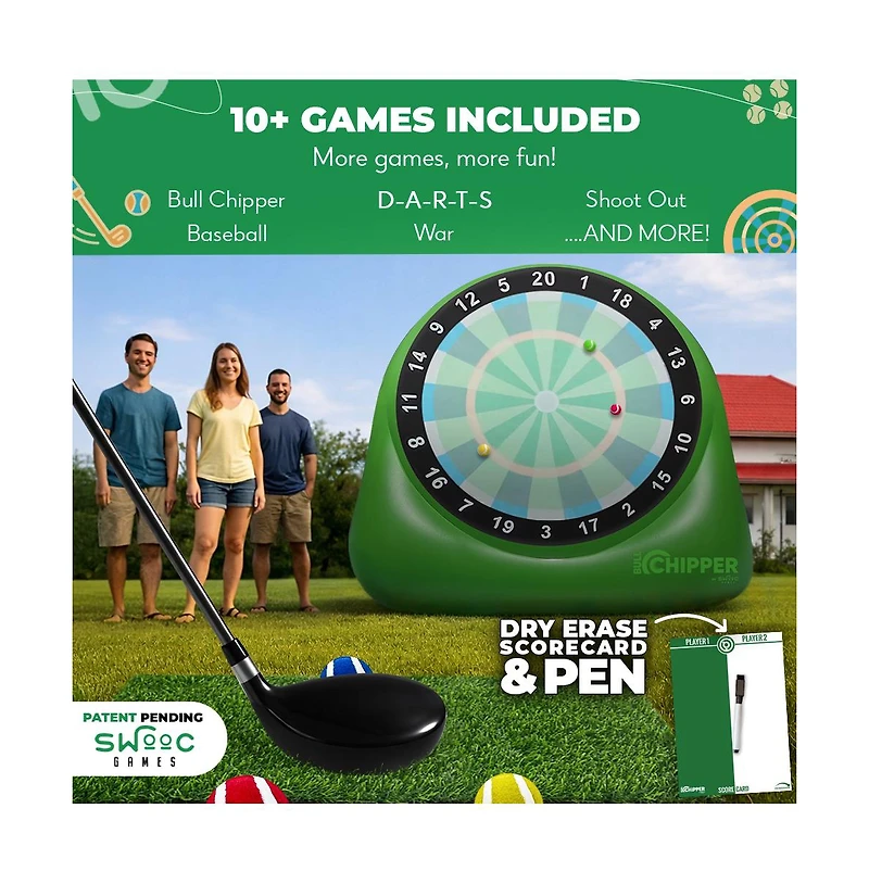 Swooc Xl Bull Chipper | Giant Golf Darts w/ 10+ Golf Games | Backyard Game w/ Air Pump | Yard Game for Adults | Outdoor Games