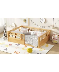 Streamdale Furniture Full Floor Bed with Heightened Fence & Bookshelf