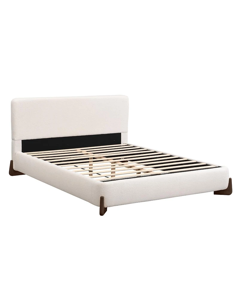 Streamdale Furniture Elegant white queen upholstered bed with dark brown solid wood legs