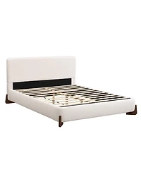 Streamdale Furniture Elegant white queen upholstered bed with dark brown solid wood legs