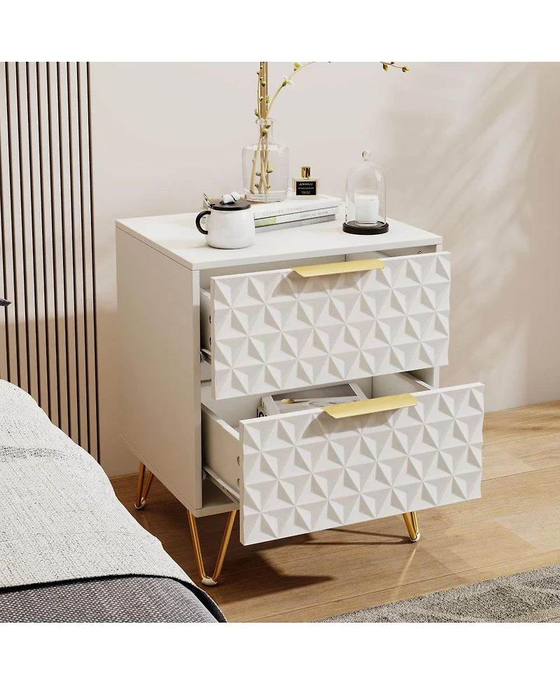 Streamdale Furniture Streamdale Set of 2 Light-Luxury Wall-Mounted Nightstands with 2 Drawers & Gold Accents