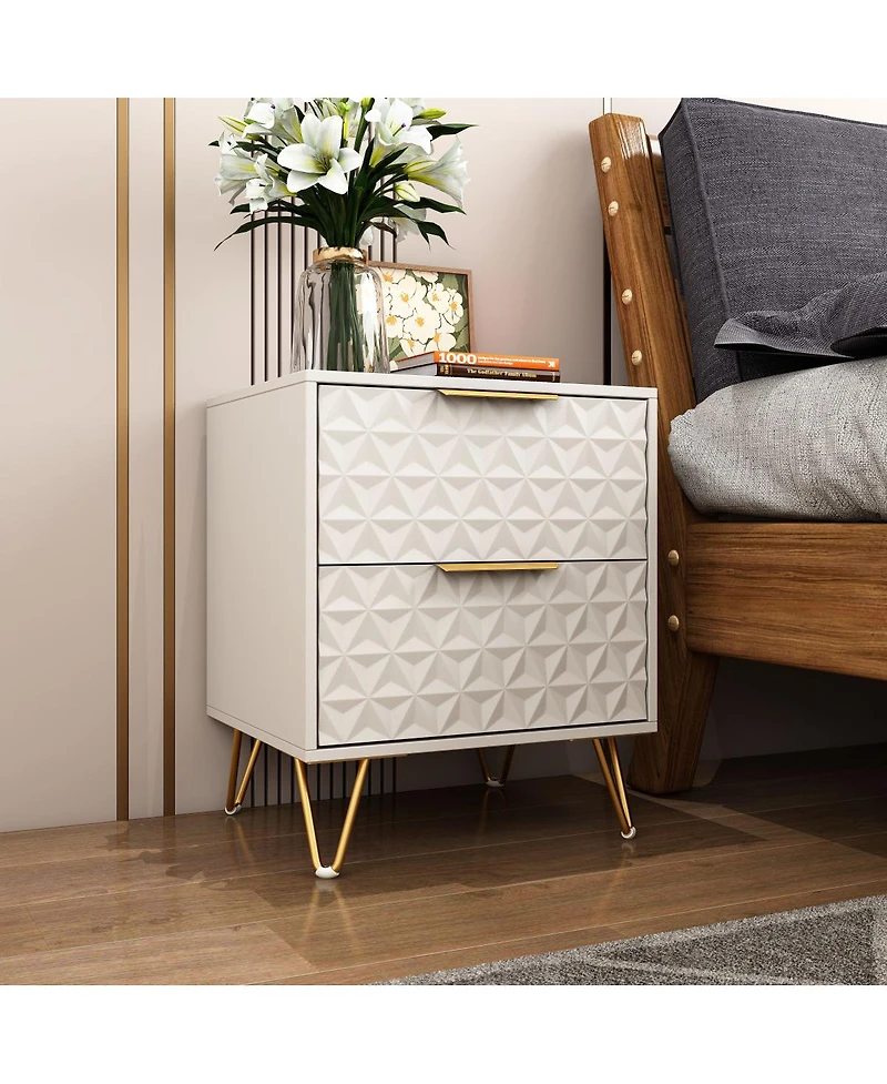 Streamdale Furniture Streamdale Set of 2 Light-Luxury Wall-Mounted Nightstands with 2 Drawers & Gold Accents