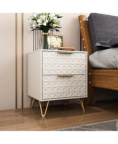 Streamdale Furniture Streamdale Set of 2 Light-Luxury Wall-Mounted Nightstands with 2 Drawers & Gold Accents