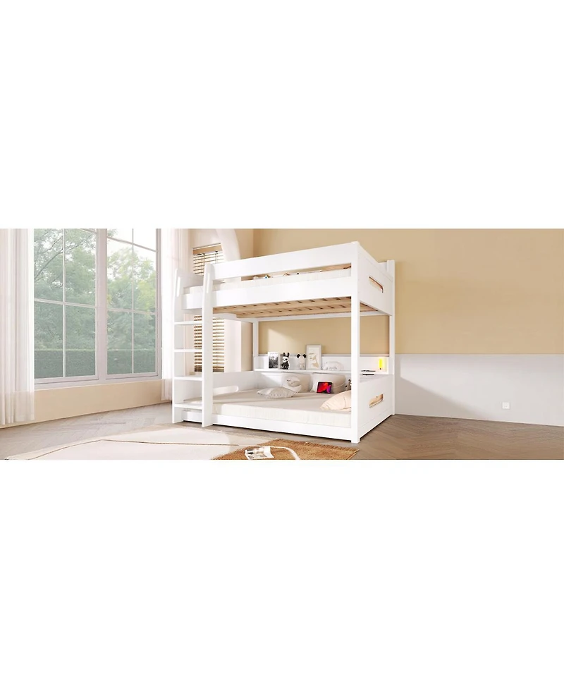 Streamdale Furniture Queen Over Bunk Bed with Storage Shelves and Usb Ports
