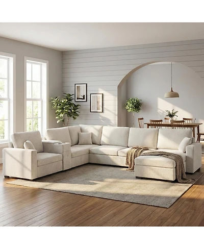 Streamdale Furniture 5-Seat 134" U-Shape Sectional Sofa with Chaise, Cup Holders & Storage