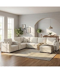 Streamdale Furniture 5-Seat 134" U-Shape Sectional Sofa with Chaise, Cup Holders & Storage