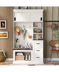 Streamdale Furniture Modern Entryway Bench with Coat Rack, 3 Shelves, Drawers & Hooks