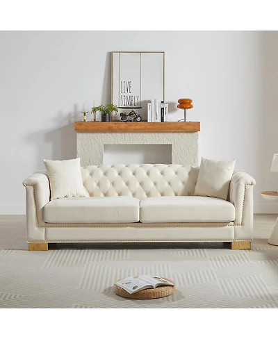 Streamdale Furniture Classic Modern Sofa, 84-inch Chesterfield with Rolled Arms and Tasseled Clouds in Velvet