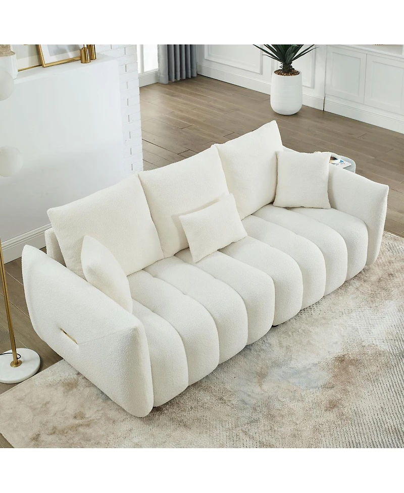 Streamdale Furniture Teddy Fabric Sofa w/ 3 Pillows & Cushions, Solid Wood Frame 3-Seater