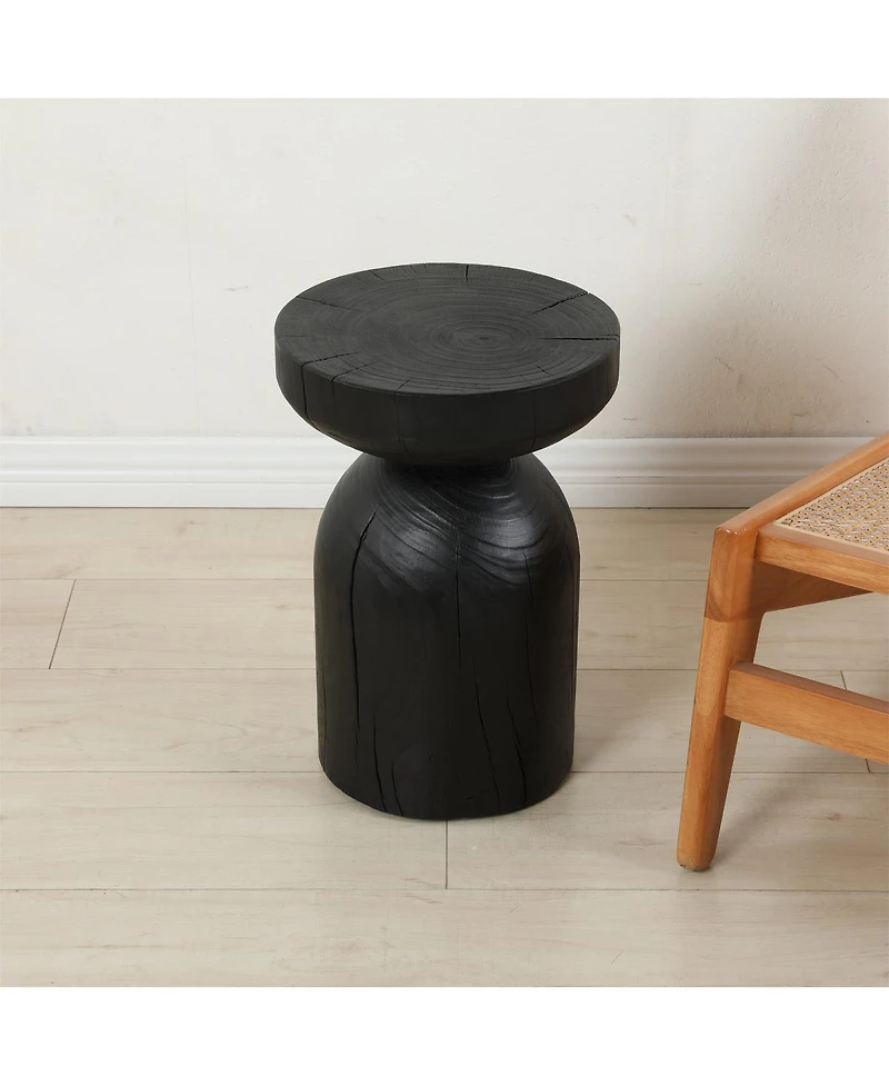 Streamdale Furniture Solid Mango Wood Black Round Side End Table - 12.417.7 inch