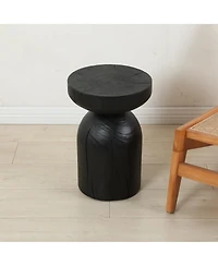 Streamdale Furniture Solid Mango Wood Black Round Side End Table - 12.417.7 inch