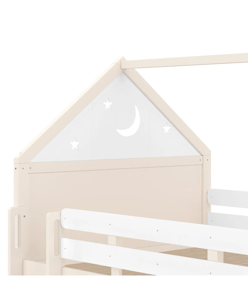 Streamdale Furniture Streamdale Loft Bed with Bookshelf, Slide, and House-Shaped Design for Kids