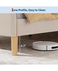 gaomon Upholstered Led Bed Frame with Adjustable Headboard and Footboard, Velvet Princess Platform Bedframe for Kids/Girls, Wooden Slats Support