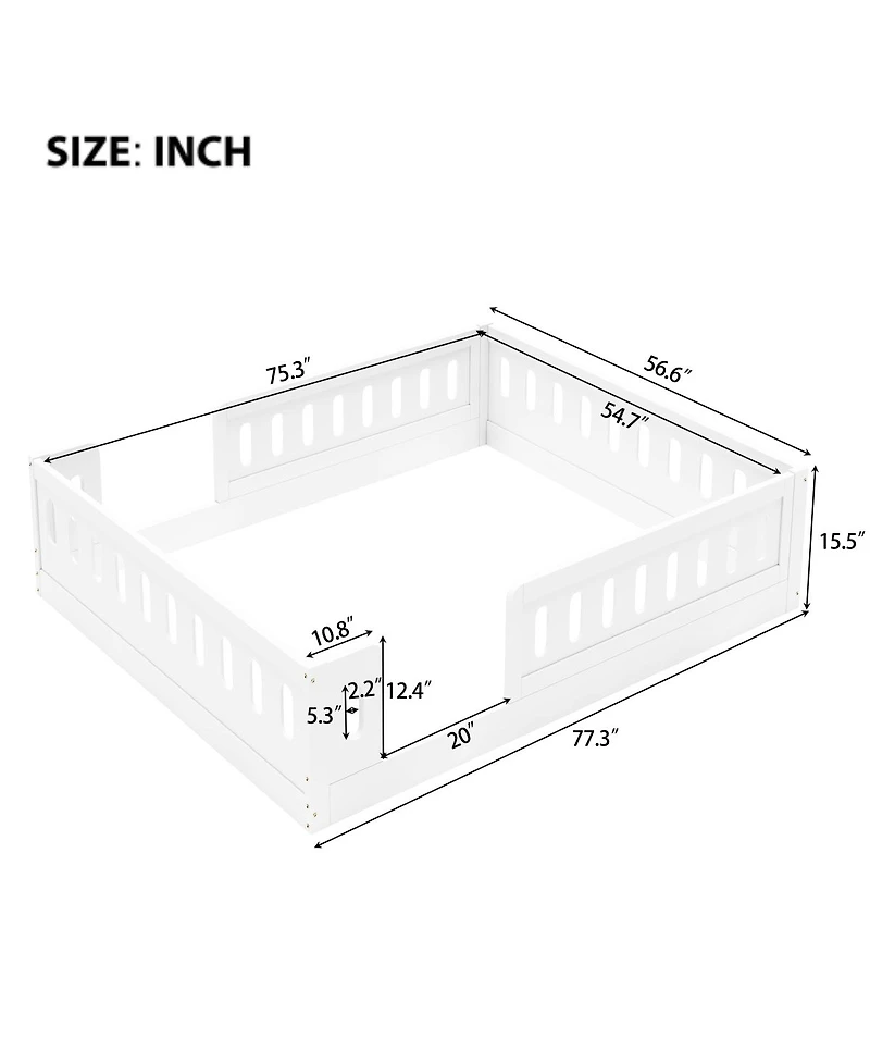 Streamdale Furniture Wood Full Size Platform Bed with Guardrail