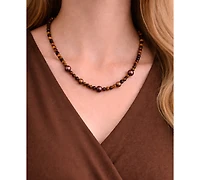 Macy's Tiger Eye (4mm) and Chocolate Freshwater Pearl (7-8mm) Necklace in Sterling Silver