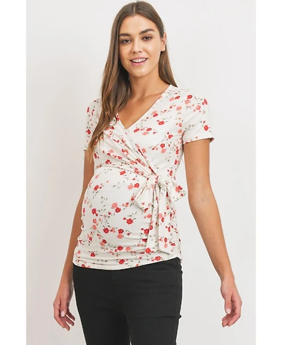 Hello Miz Maternity Floral Wrap Nursing Short-Sleeve Top