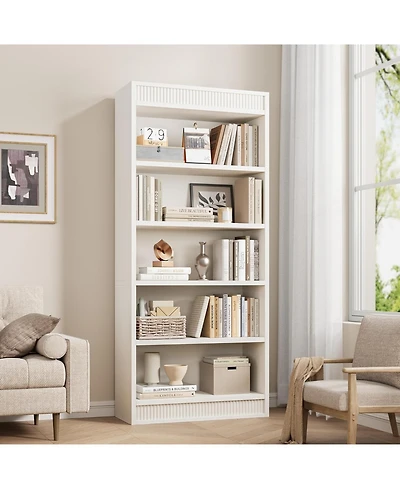 gaomon Tall Farmhouse Bookcase – 5-Tier Bookshelf with Fluted Design and Display Rack, Rustic Wood Freestanding Book Shelf for Office, Library