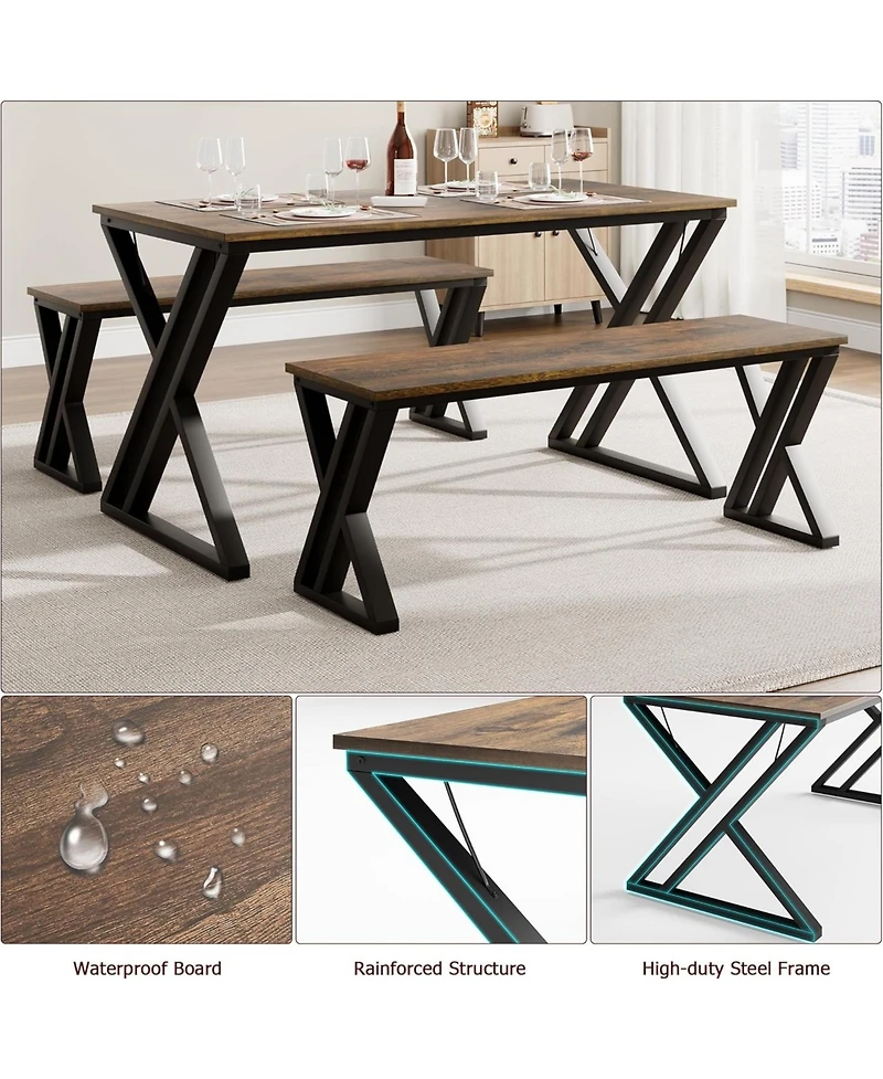 gaomon Kitchen Table with 2 Benches Dining Table Set for 4 Saving Space Dining Room Table Set for Kitchen Dining Room
