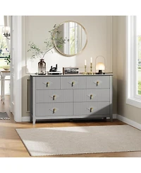 gaomon Wide 7 Drawer Wooden Dresser with Metal Handles Bedroom Storage Cabinet