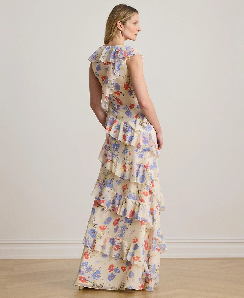 Lauren Ralph Women's Flutter-Sleeve Asymmetric Neck Maxi Dress