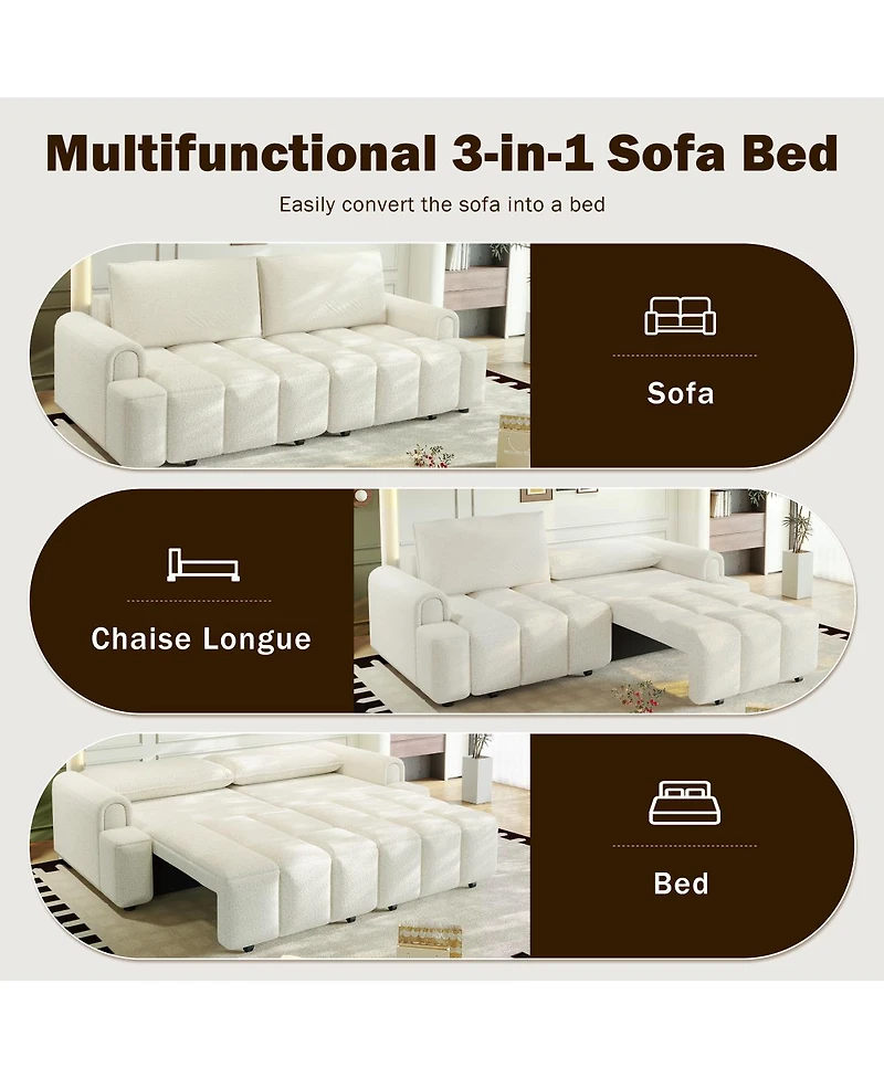 Streamdale Furniture Comfy 90.2" 4-Seater Teddy Fabric Couch with Storage, King Size 3-in-1 Sleeper Sofa Bed