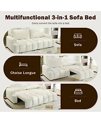 Streamdale Furniture Comfy 90.2" 4-Seater Teddy Fabric Couch with Storage, King Size 3-in-1 Sleeper Sofa Bed
