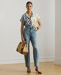 Lauren Ralph Women's Striped Sailboat-Print Collared Camp Shirt