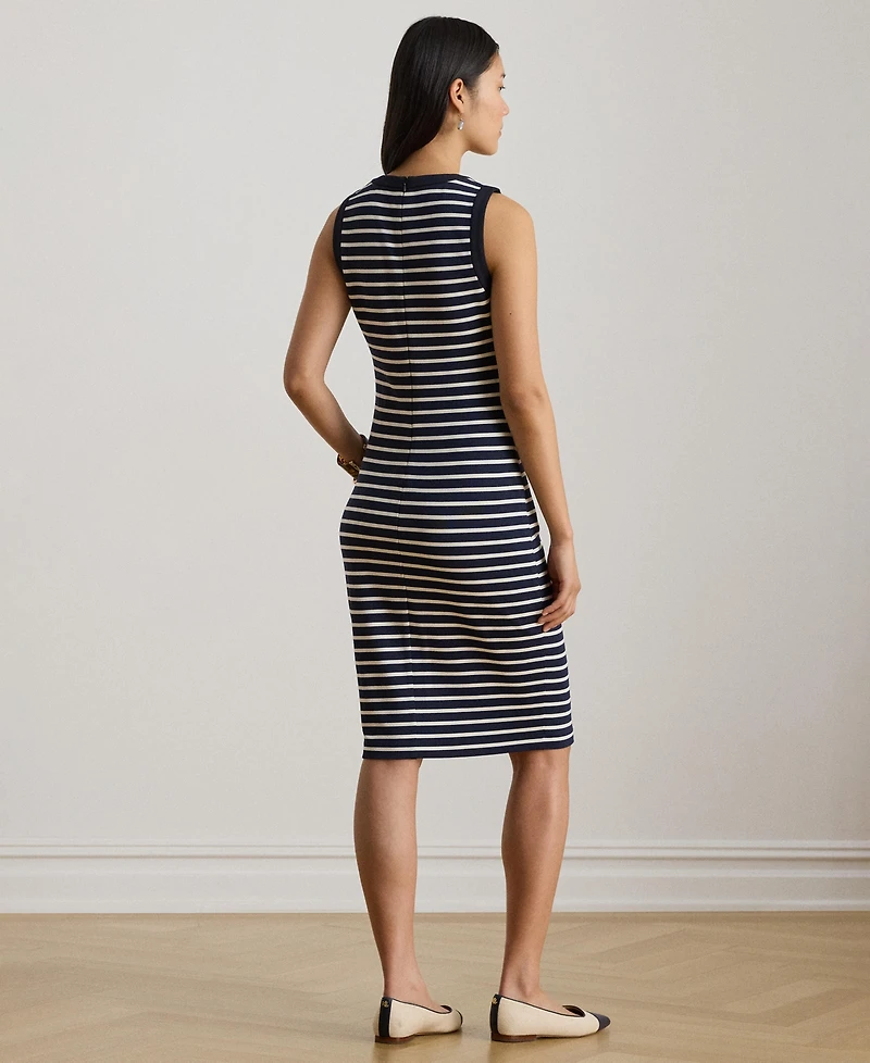 Lauren Ralph Women's Striped Snap-Trim Crewneck Sheath Dress