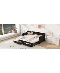 Streamdale Wooden Daybed with Trundle & 2 Storage Drawers, Extendable Sofa Bed