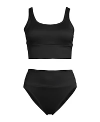 Lands' End Plus Tugless Ribbed Midkini and High Waisted Bottom Swimsuit Set