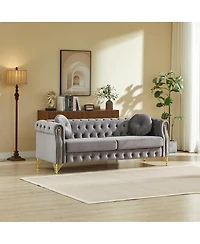 Streamdale Furniture Streamdale Velvet Chesterfield Sofa with Pillows & Studs, Metal Legs