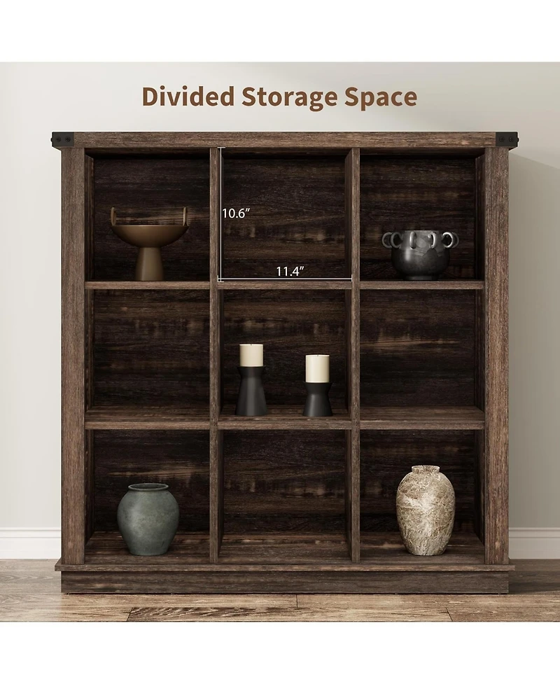 gaomon 9-Cube Storage Organizer Bookshelf – 4-Tier Farmhouse Horizontal Wood Bookcase, 37.4" Long Low Shelf for Entryway, Living R