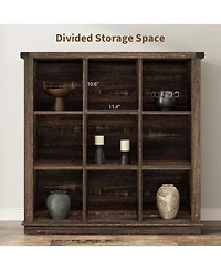 gaomon 9-Cube Storage Organizer Bookshelf – 4-Tier Farmhouse Horizontal Wood Bookcase, 37.4" Long Low Shelf for Entryway, Living R