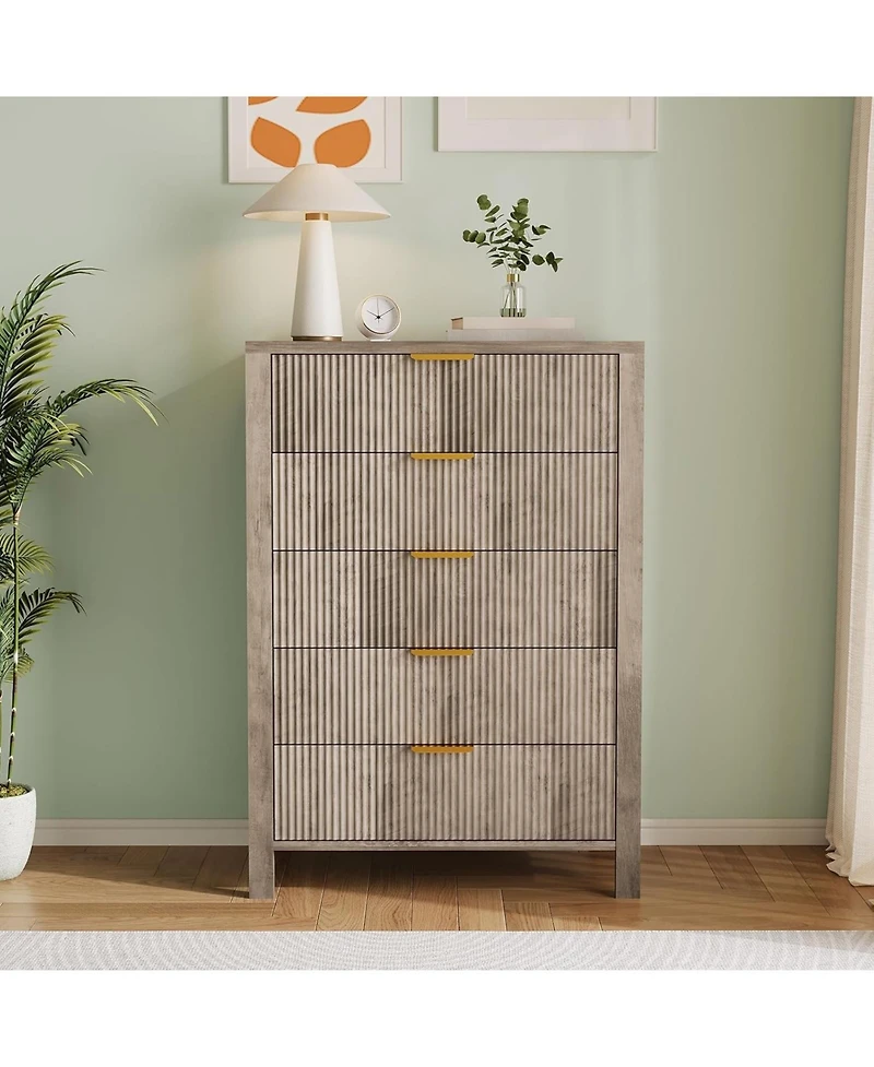 gaomon Oak Dressers for Bedroom with 5 Drawers Tall Wooden Dressers