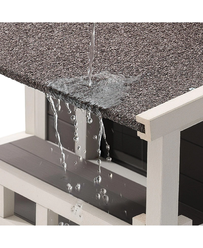 Aostirmotor 2-Story Insulated Cat House with Balcony, Weatherproof Wooden Shelter for Indoor & Outdoor Cats