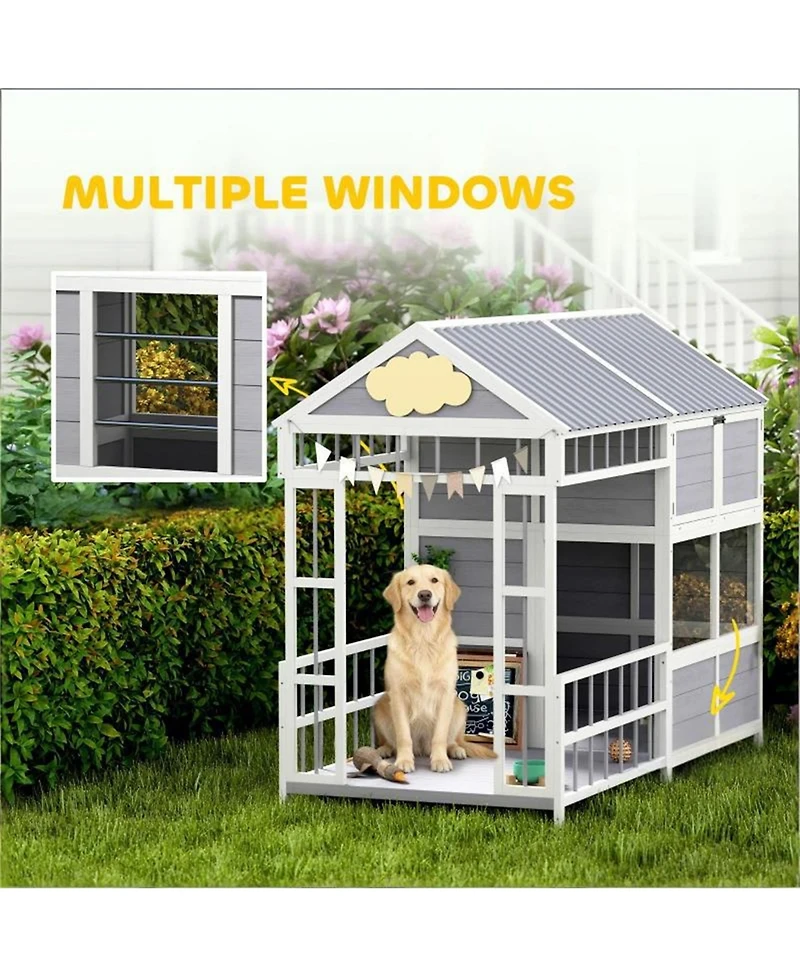 Aostirmotor Spacious Wooden Dog House, Large Outdoor Pet Kennel for Dogs