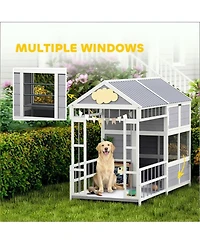 Aostirmotor Spacious Wooden Dog House, Large Outdoor Pet Kennel for Dogs