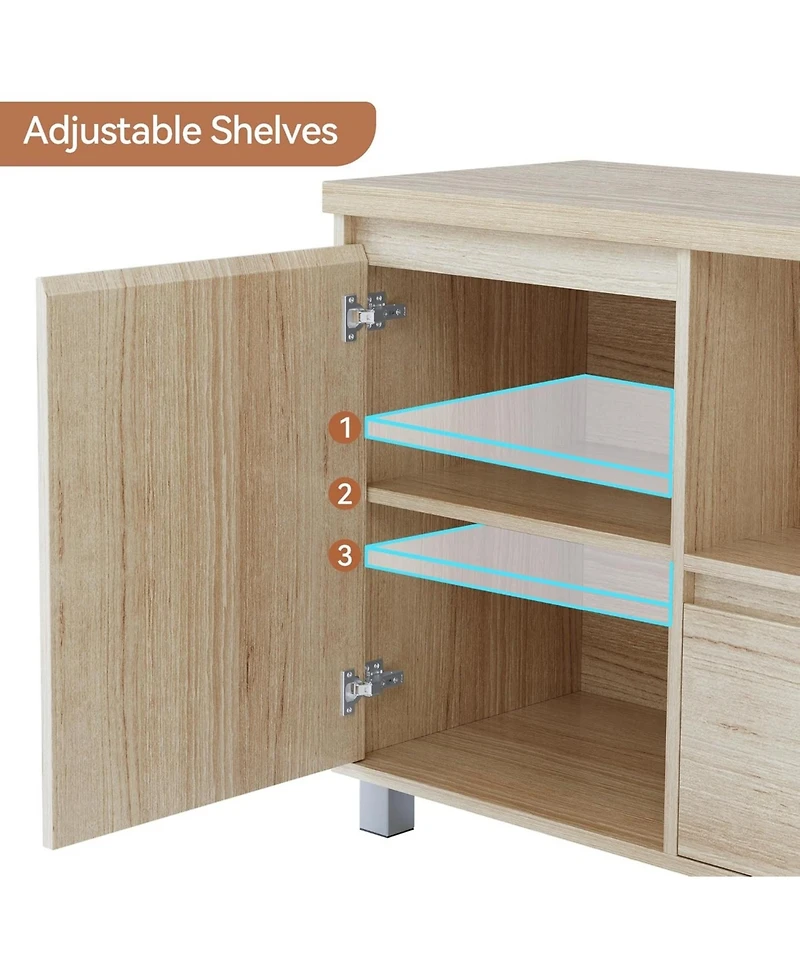 gaomon Rattan Tv Stand for 65 Inch Tv, Entertainment Center with Storage Drawer and Open Shelf, Wood