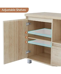 gaomon Rattan Tv Stand for 65 Inch Tv, Entertainment Center with Storage Drawer and Open Shelf, Wood