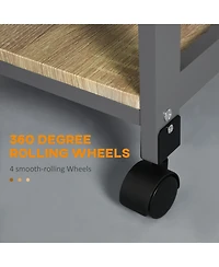 Rainsken Mobile Kitchen Cart, Solid Wood Frame Utility Cart, Rolling Kitchen Island with Wire Fruit Baskets, Trays and Drawer for Dining Room