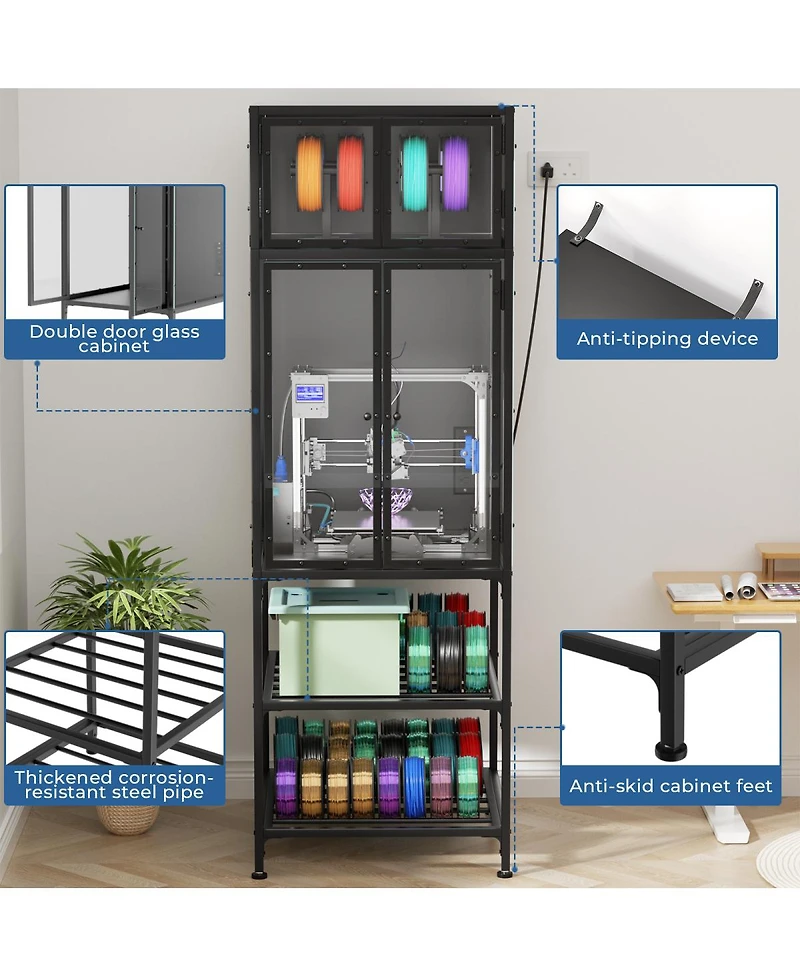 Streamdale Furniture 3D Printer Cabinet with Filament Storage Rack & Noise-Reducing Design