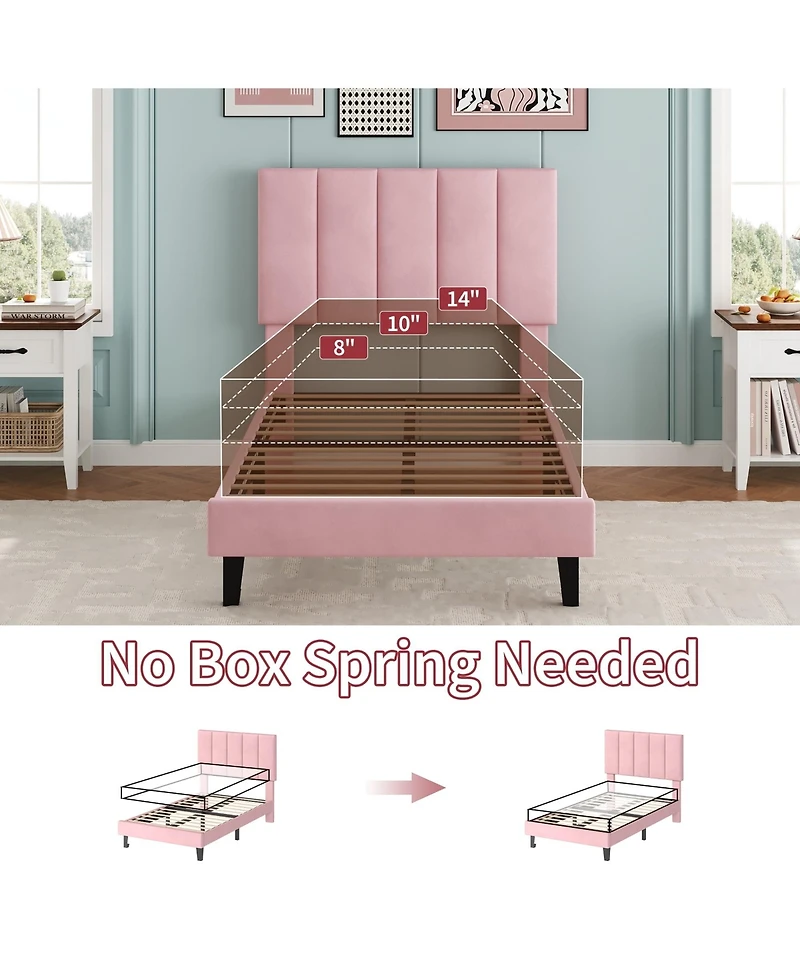 gaomon Velvet Platform Bed Frame with Adjustable Vertical Channel Tufted Headboard