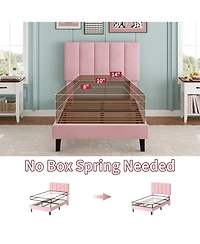 gaomon Velvet Platform Bed Frame with Adjustable Vertical Channel Tufted Headboard