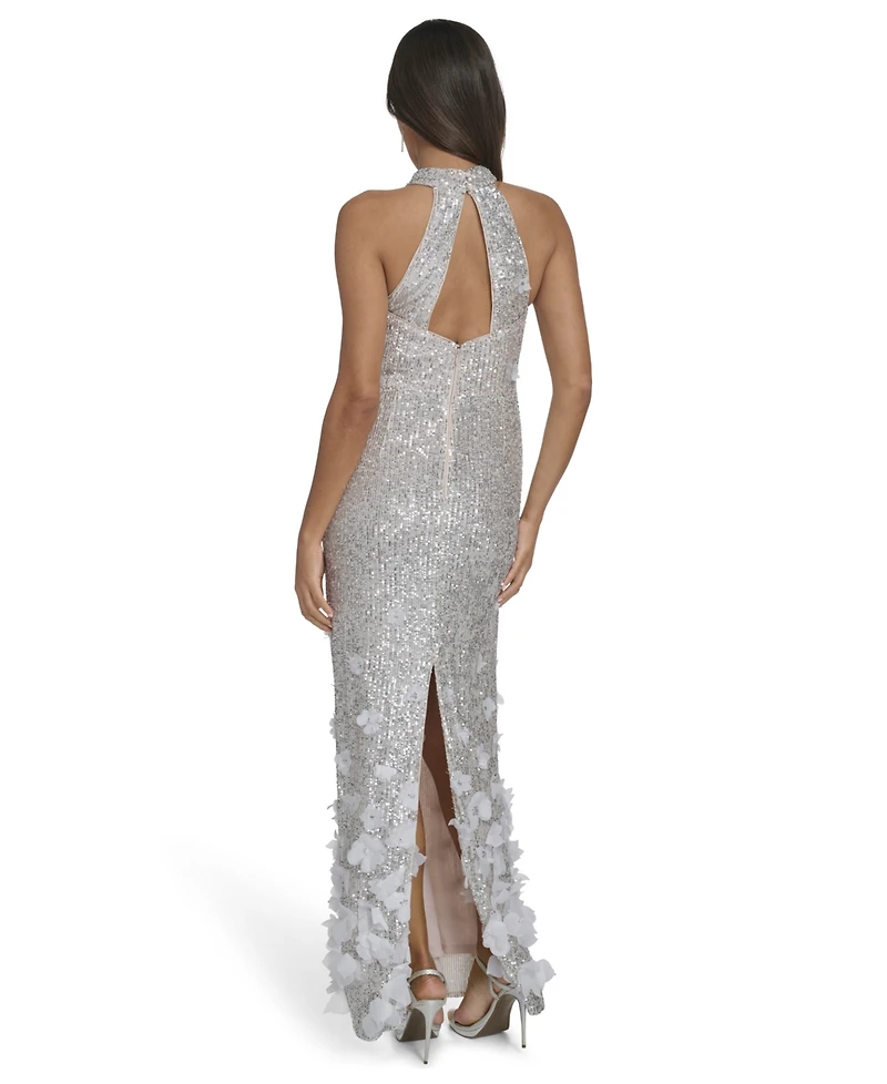 Eliza J Women's Sequin 3D Floral Gown